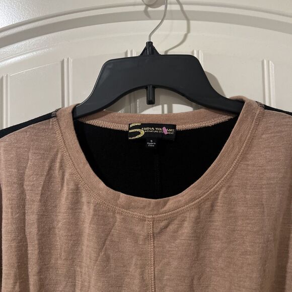 New Serena Williams Color Block Long Sleeve Tunic Black Tan Shirt Blouse Size S - Picture 4 of 6
